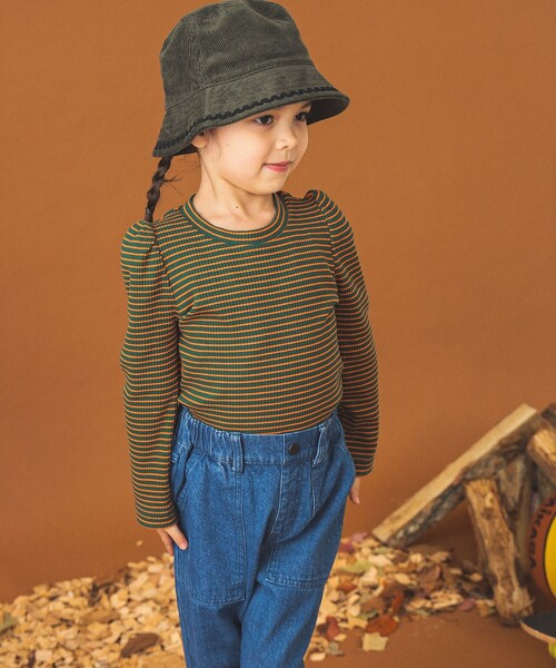 B:MING by BEAMS（ビーミングバイビームス）の「テレコ ボーダー パフスリーブ プルオーバー（100～140cm）（Tシャツ/カットソー・キッズ・グリーン/レッド系その他2・100/110/120/130/140）」の5枚目の写真