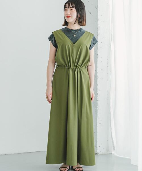 ITEMS URBANRESEARCH（アイテムズ アーバンリサーチ）の「ストレッチジャンパースカート（ワンピース・レディース・ブラック/カーキ・FREE）」の6枚目の写真