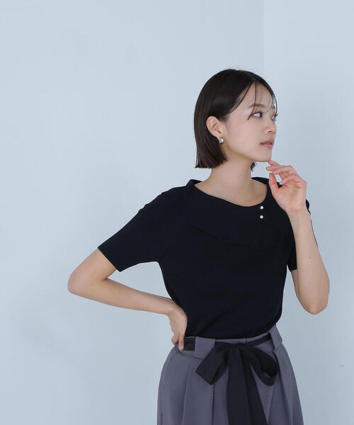 NATURAL BEAUTY BASIC（ナチュラルビューティーベーシック）の「◇アシメカラーパールニット（ニット/セーター・レディース・ブラック/ベージュ/ピンク・FREE）」の14枚目の写真