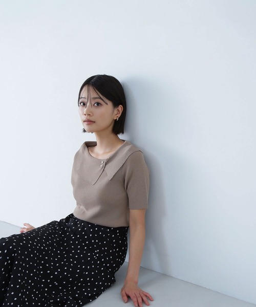 NATURAL BEAUTY BASIC（ナチュラルビューティーベーシック）の「◇アシメカラーパールニット（ニット/セーター・レディース・ブラック/ベージュ/ピンク・FREE）」の3枚目の写真