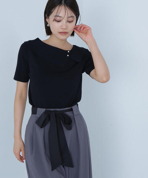 NATURAL BEAUTY BASIC（ナチュラルビューティーベーシック）の「◇アシメカラーパールニット（ニット/セーター・レディース・ブラック/ベージュ/ピンク・FREE）」の2枚目の写真