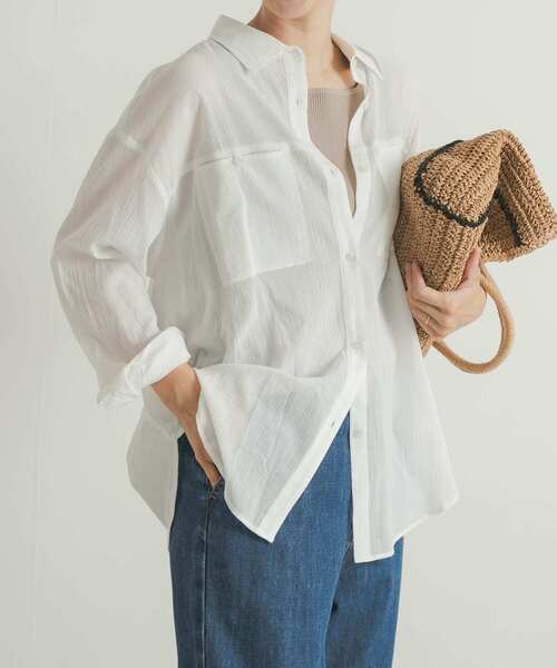 URBAN RESEARCH DOORS（アーバンリサーチドアーズ）の「コットン楊柳ルーズシャツ（シャツ/ブラウス・レディース・オレンジ/ホワイト/ベージュ系その他・MEDIUM）」の2枚目の写真