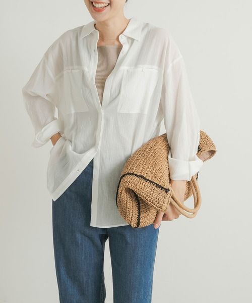 URBAN RESEARCH DOORS（アーバンリサーチドアーズ）の「コットン楊柳ルーズシャツ（シャツ/ブラウス・レディース・オレンジ/ホワイト/ベージュ系その他・MEDIUM）」の4枚目の写真