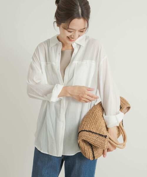 URBAN RESEARCH DOORS（アーバンリサーチドアーズ）の「コットン楊柳ルーズシャツ（シャツ/ブラウス・レディース・オレンジ/ホワイト/ベージュ系その他・MEDIUM）」の10枚目の写真