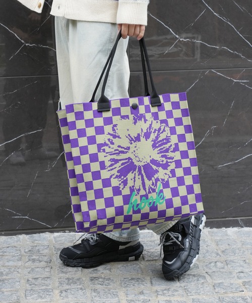 HOOK(フック)の「HOOK -original- ポップマーガレット総柄大容量トートバッグ (LV)(トートバッグ・メンズ・ブラック/グレー/ブルー/イエロー/オレンジ/ミント/ライトブルー/ブラウン/カーキ/レッド・FREE)」の5枚目の写真
