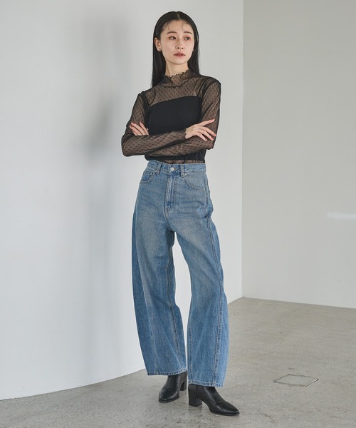 A part by（アパートバイ）の「Apbコクーンデニムパンツ≪追加3≫（デニムパンツ・レディース・ブラック/ライトブルー/ライトベージュ・MEDIUM/SMALL）」の7枚目の写真