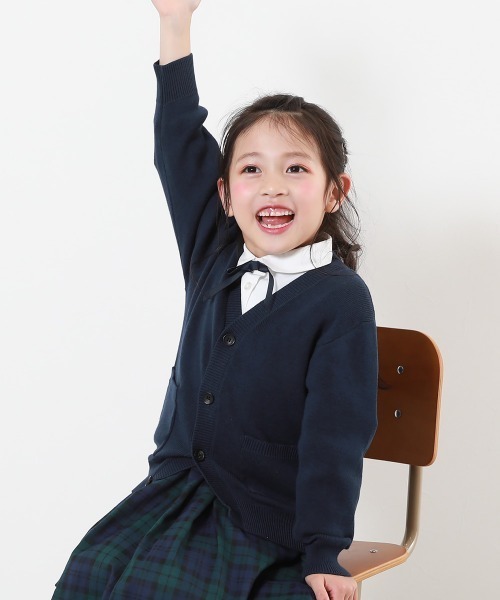 devirock(デビロック)の「綿100% 洗える スクールニット Vネック カーディガン(カーディガン/ボレロ・キッズ・ブラック/ネイビー/ネイビー×ホワイト/ヘザーチャコール・100cm/110cm/120cm/130cm/140cm/150cm/160cm)」の3枚目の写真