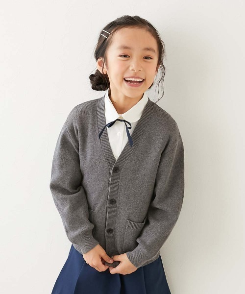 devirock(デビロック)の「綿100% 洗える スクールニット Vネック カーディガン(カーディガン/ボレロ・キッズ・ブラック/ネイビー/ネイビー×ホワイト/ヘザーチャコール・100cm/110cm/120cm/130cm/140cm/150cm/160cm)」の2枚目の写真