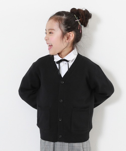 devirock(デビロック)の「綿100% 洗える スクールニット Vネック カーディガン(カーディガン/ボレロ・キッズ・ブラック/ネイビー/ネイビー×ホワイト/ヘザーチャコール・100cm/110cm/120cm/130cm/140cm/150cm/160cm)」の1枚目の写真