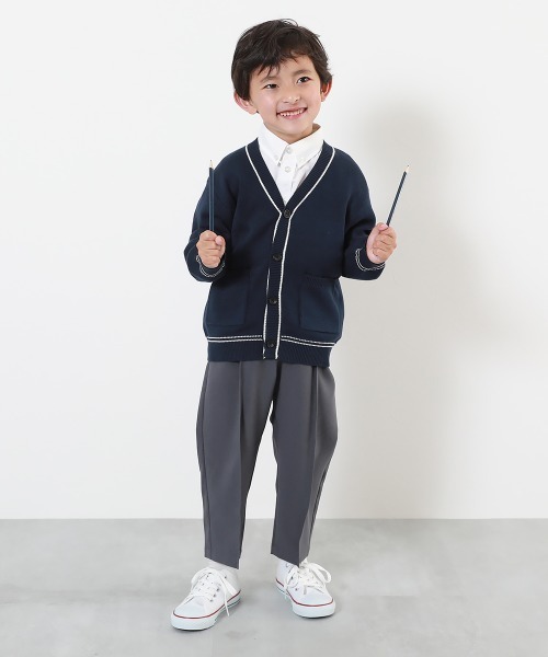 devirock(デビロック)の「綿100% 洗える スクールニット Vネック カーディガン(カーディガン/ボレロ・キッズ・ブラック/ネイビー/ネイビー×ホワイト/ヘザーチャコール・100cm/110cm/120cm/130cm/140cm/150cm/160cm)」の7枚目の写真