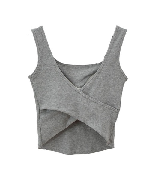 Reurie'（レウリィ）の「カップ付きバッククロスリブタンクトップ／back cross rib tank top ブラトップ ノースリーブ パッド付き ノースリーブ インナー グレー 白 黒 ブラック モノトーン ベーシック シンプル（タンクトップ・レディース・ホワイト/グレー/ブラック・FREE）」の12枚目の写真