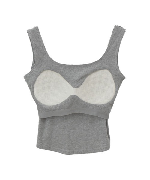 Reurie'（レウリィ）の「カップ付きバッククロスリブタンクトップ／back cross rib tank top ブラトップ ノースリーブ パッド付き ノースリーブ インナー グレー 白 黒 ブラック モノトーン ベーシック シンプル（タンクトップ・レディース・ホワイト/グレー/ブラック・FREE）」の13枚目の写真