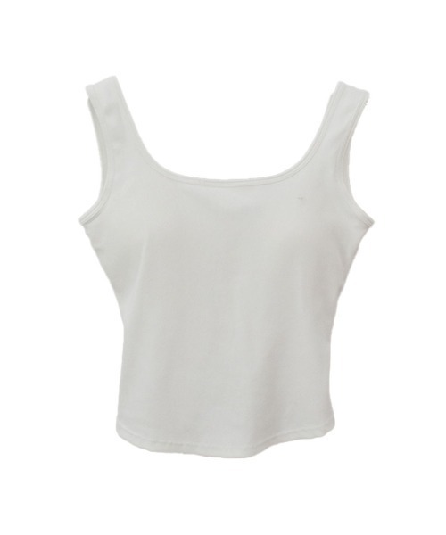 Reurie'（レウリィ）の「カップ付きバッククロスリブタンクトップ／back cross rib tank top ブラトップ ノースリーブ パッド付き ノースリーブ インナー グレー 白 黒 ブラック モノトーン ベーシック シンプル（タンクトップ・レディース・ホワイト/グレー/ブラック・FREE）」の9枚目の写真