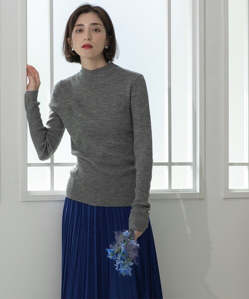 セール】《5color》ハイネックシアーリブニット【洗濯機洗い可