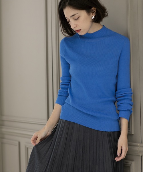 OPAQUE.CLIP(オペークドットクリップ)の「◆《5color》ハイネックシアーリブニット【洗濯機洗い可】(ニット/セーター・レディース・グレー/オレンジ/ブルー/グリーン系/ブラック・42/40/38)」の4枚目の写真