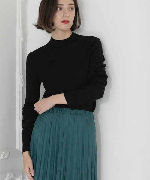 OPAQUE.CLIP(オペークドットクリップ)の「◆《5color》ハイネックシアーリブニット【洗濯機洗い可】(ニット/セーター・レディース・グレー/オレンジ/ブルー/グリーン系/ブラック・42/40/38)」の2枚目の写真