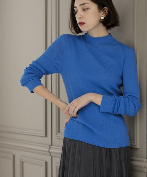 OPAQUE.CLIP(オペークドットクリップ)の「◆《5color》ハイネックシアーリブニット【洗濯機洗い可】(ニット/セーター・レディース・グレー/オレンジ/ブルー/グリーン系/ブラック・42/40/38)」の10枚目の写真