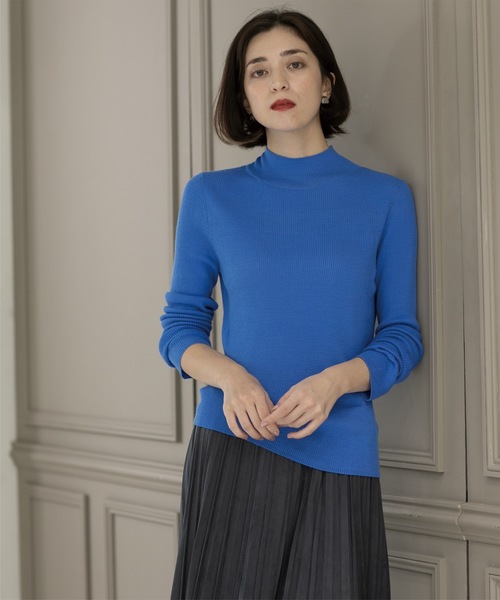 OPAQUE.CLIP(オペークドットクリップ)の「◆《5color》ハイネックシアーリブニット【洗濯機洗い可】(ニット/セーター・レディース・グレー/オレンジ/ブルー/グリーン系/ブラック・42/40/38)」の11枚目の写真