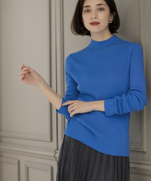 OPAQUE.CLIP(オペークドットクリップ)の「◆《5color》ハイネックシアーリブニット【洗濯機洗い可】(ニット/セーター・レディース・グレー/オレンジ/ブルー/グリーン系/ブラック・42/40/38)」の12枚目の写真