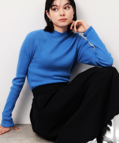 OPAQUE.CLIP(オペークドットクリップ)の「◆《5color》ハイネックシアーリブニット【洗濯機洗い可】(ニット/セーター・レディース・グレー/オレンジ/ブルー/グリーン系/ブラック・42/40/38)」の15枚目の写真