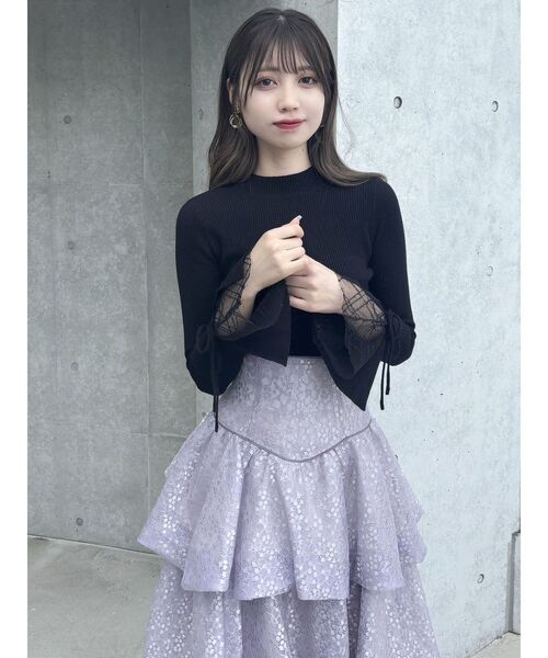 dazzlin(ダズリン)の「ヘムレースリブニットトップス(ニット/セーター・レディース・パープル/グレー/オフホワイト/ブラック/その他1/レッド・FREE)」の13枚目の写真