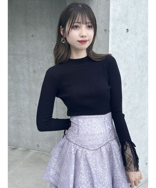 dazzlin(ダズリン)の「ヘムレースリブニットトップス(ニット/セーター・レディース・パープル/グレー/オフホワイト/ブラック/その他1/レッド・FREE)」の14枚目の写真