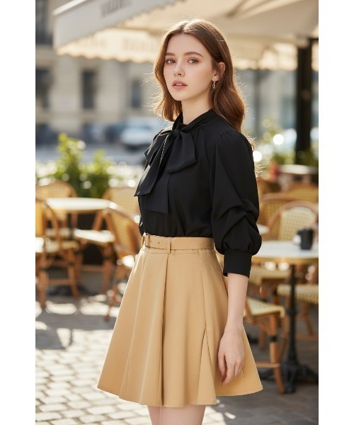 SWINGLE（スウィングル）の「デザイン接ぎフレアミニスカート（スカート・レディース・ブラウン/イエロー/ネイビー・SMALL/MEDIUM）」の3枚目の写真