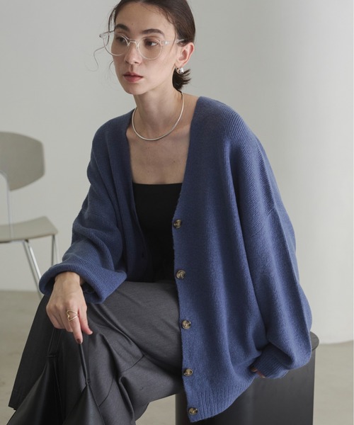 zC5【F】Acka フロントジップ カーディガン オーバーサイズ Vネック