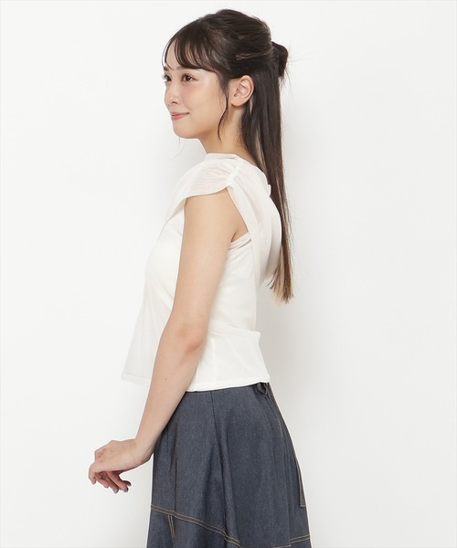 REDYAZEL(レディアゼル)の「アシメドレープチュールトップス(Tシャツ/カットソー・レディース・ブラック/オフホワイト/ピンク・FREE)」の4枚目の写真