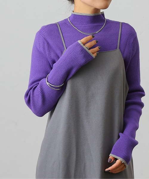 COLONY 2139（コロニートゥーワンスリーナイン）の「PBT配色ラインハイネックリブニット（ニット/セーター・レディース・ブラック/グリーン/レッド/オフホワイト/グレー/チャコールグレー/ネイビー/パープル・FREE）」の7枚目の写真
