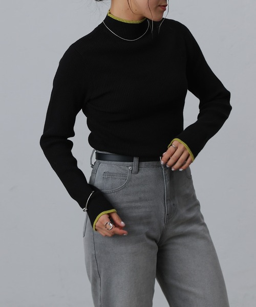 COLONY 2139（コロニートゥーワンスリーナイン）の「PBT配色ラインハイネックリブニット（ニット/セーター・レディース・ブラック/グリーン/レッド/オフホワイト/グレー/チャコールグレー/ネイビー/パープル・FREE）」の18枚目の写真