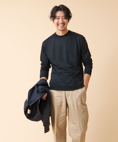 NOLLEY’S（ノーリーズ）の「AXIO吸水速乾 ウォッシャブル ウール長袖Tシャツ（Tシャツ/カットソー・メンズ・ネイビー/グレー/ブラック系その他/ブラック・L/M）」の6枚目の写真