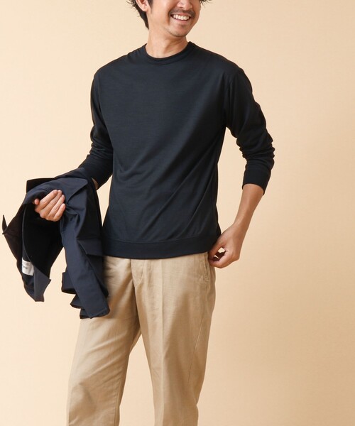 NOLLEY’S（ノーリーズ）の「AXIO吸水速乾 ウォッシャブル ウール長袖Tシャツ（Tシャツ/カットソー・メンズ・ネイビー/グレー/ブラック系その他/ブラック・L/M）」の7枚目の写真