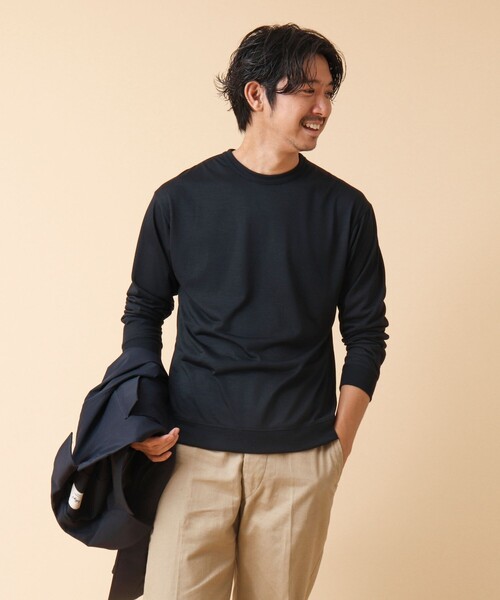 NOLLEY’S（ノーリーズ）の「AXIO吸水速乾 ウォッシャブル ウール長袖Tシャツ（Tシャツ/カットソー・メンズ・ネイビー/グレー/ブラック系その他/ブラック・L/M）」の9枚目の写真