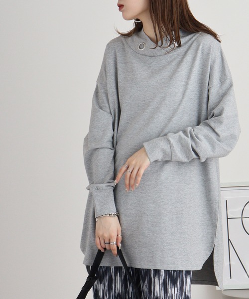 atONE(アットワン)の「ハイネックアイレットプルオーバー(Tシャツ/カットソー・レディース・ライトカーキ/杢グレー/ブラック・LL~3L/4L~5L/M-L)」の18枚目の写真