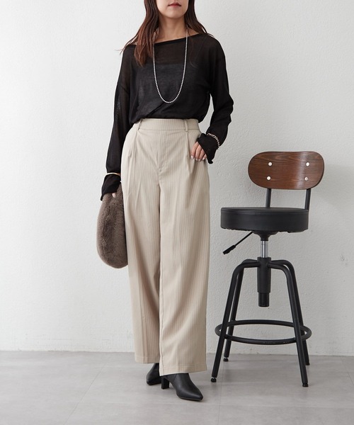 Remind me and forever（リマインドミーアンドフォーエバー）の「【OTONA line.】ストライプパンツ（スラックス・レディース・ベージュ/チャコールグレー・FREE）」の17枚目の写真