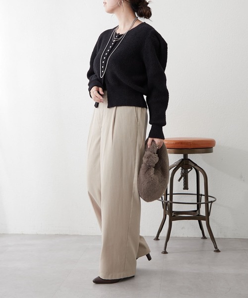 Remind me and forever（リマインドミーアンドフォーエバー）の「【OTONA line.】ストライプパンツ（スラックス・レディース・ベージュ/チャコールグレー・FREE）」の18枚目の写真