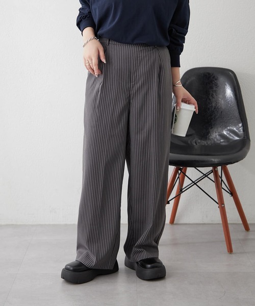 Remind me and forever（リマインドミーアンドフォーエバー）の「【OTONA line.】ストライプパンツ（スラックス・レディース・ベージュ/チャコールグレー・FREE）」の5枚目の写真