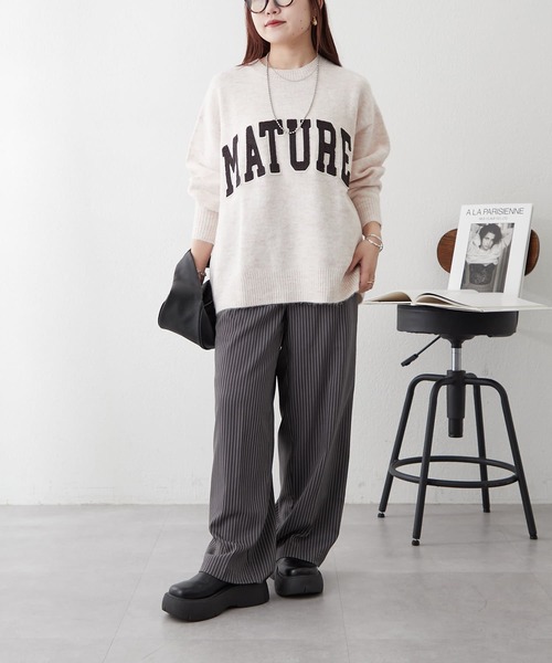 Remind me and forever（リマインドミーアンドフォーエバー）の「【OTONA line.】ストライプパンツ（スラックス・レディース・ベージュ/チャコールグレー・FREE）」の6枚目の写真