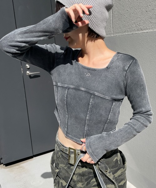 WEGO（ウィゴー）の「WEGO/ヴィンテージウォッシュコルセットデザイントップス（Tシャツ/カットソー・レディース・スミクロ/オフホワイト・FREE）」の13枚目の写真