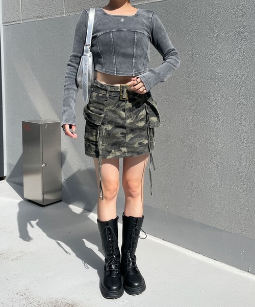 WEGO（ウィゴー）の「WEGO/ヴィンテージウォッシュコルセットデザイントップス（Tシャツ/カットソー・レディース・スミクロ/オフホワイト・FREE）」の14枚目の写真