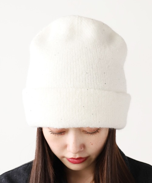 セール】ビッグシルエット ラメ&スパンコールビーニー ニット帽