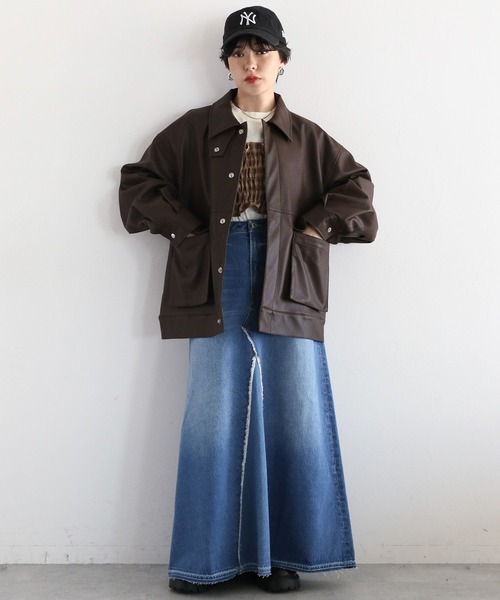 RAGEBLUE（レイジブルー）の「リメイク風/フリンジ切り替えデニムスカート（デニムスカート・レディース・ブラック/ブルー・FREE）」の3枚目の写真