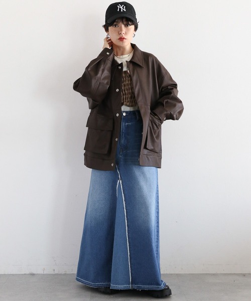 RAGEBLUE（レイジブルー）の「リメイク風/フリンジ切り替えデニムスカート（デニムスカート・レディース・ブラック/ブルー・FREE）」の4枚目の写真