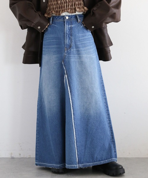 RAGEBLUE（レイジブルー）の「リメイク風/フリンジ切り替えデニムスカート（デニムスカート・レディース・ブラック/ブルー・FREE）」の5枚目の写真