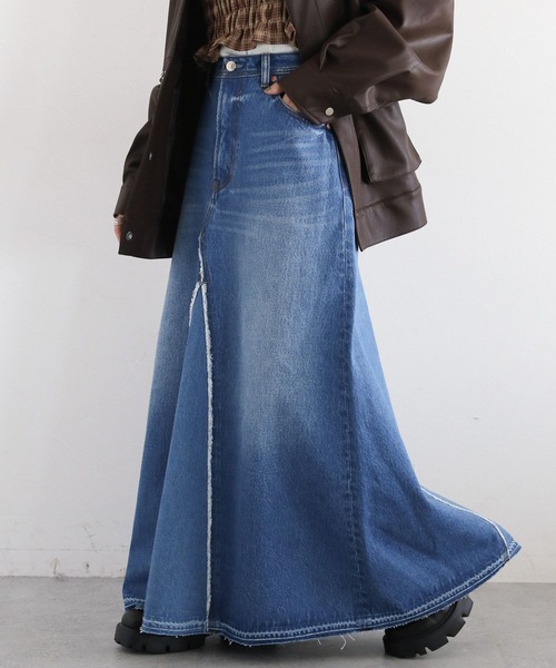 RAGEBLUE（レイジブルー）の「リメイク風/フリンジ切り替えデニムスカート（デニムスカート・レディース・ブラック/ブルー・FREE）」の6枚目の写真