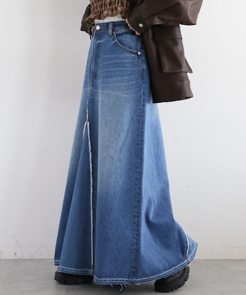 RAGEBLUE（レイジブルー）の「リメイク風/フリンジ切り替えデニムスカート（デニムスカート・レディース・ブラック/ブルー・FREE）」の7枚目の写真