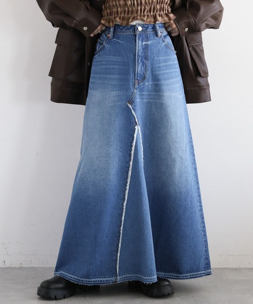 RAGEBLUE（レイジブルー）の「リメイク風/フリンジ切り替えデニムスカート（デニムスカート・レディース・ブラック/ブルー・FREE）」の8枚目の写真