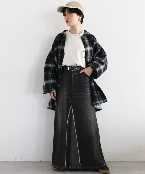 RAGEBLUE（レイジブルー）の「リメイク風/フリンジ切り替えデニムスカート（デニムスカート・レディース・ブラック/ブルー・FREE）」の9枚目の写真