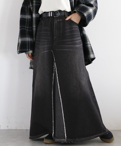 RAGEBLUE（レイジブルー）の「リメイク風/フリンジ切り替えデニムスカート（デニムスカート・レディース・ブラック/ブルー・FREE）」の12枚目の写真